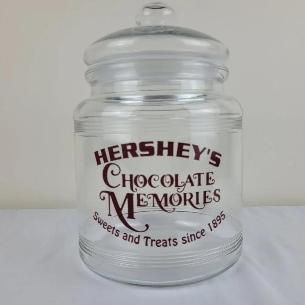 Vintage Hershey’s Chocolate Memories Sweets Treats 1895 Glass cookie jar Lid 90s - Picture 2 of 16